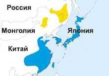 дальневосточный белый аист, ареал, диапазон, карта 