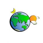 планета, мир, земля, рисунок, солнце, луна, облака