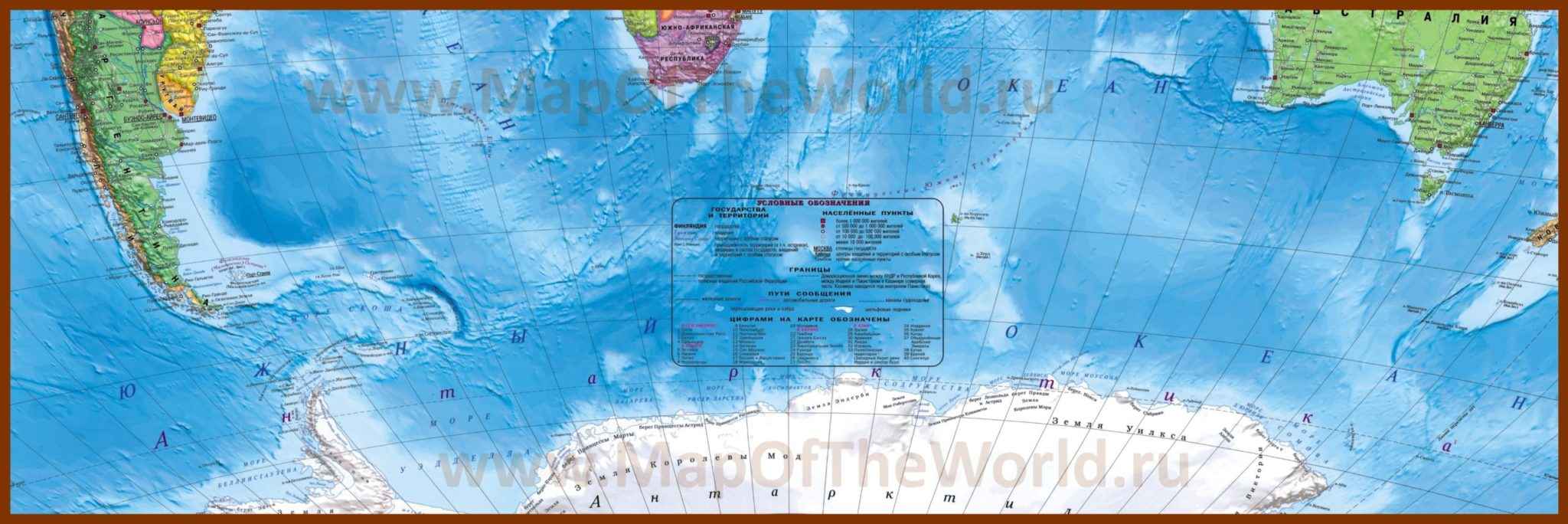 Физическая карта Южного океана и его расположение на карте Земли
