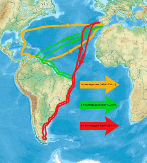 Америго Веспуччи — биография, что открыл, карта с маршрутами путешествий