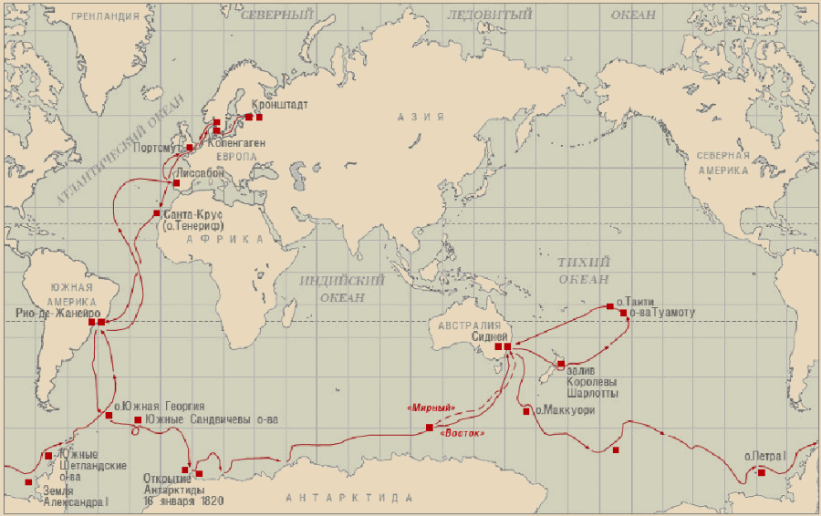 Беллинсгаузен и Лазарев — что открыли и карта с маршрутом путешествия
